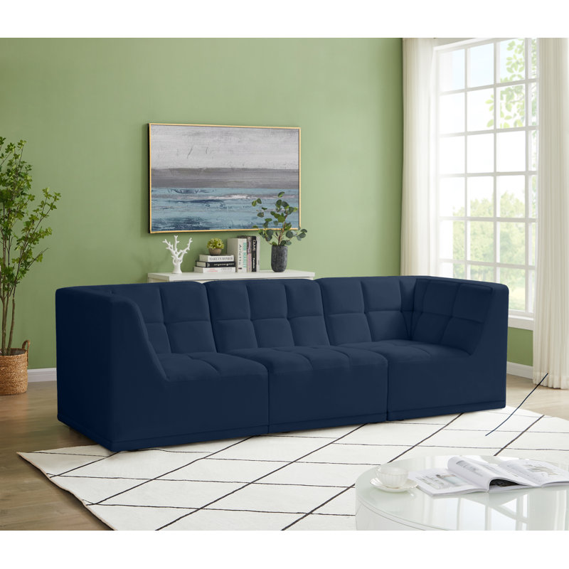 Causeuse Chesterfield Hildy, Velours bleu marine