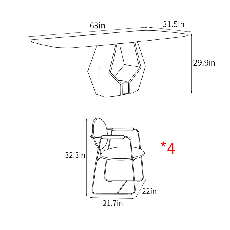 Ensemble de table de salle à manger rectangulaire de style nordique, H 29,5 po x L 63 po x l 31,5 po