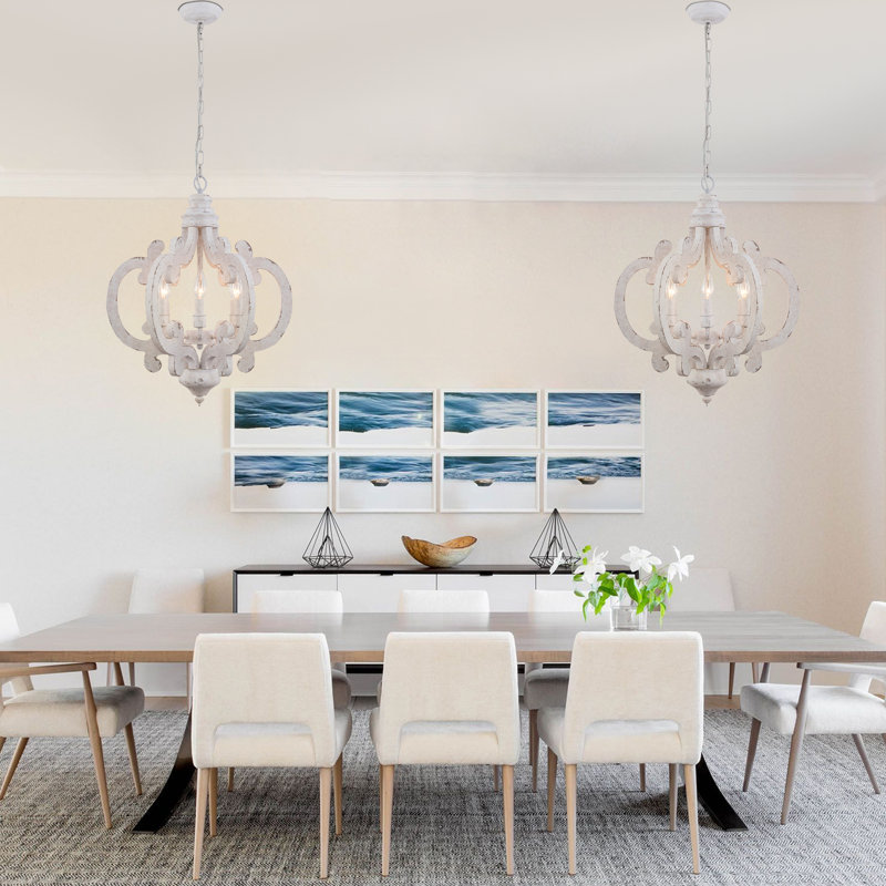 Lustre rustique à intensité variable à 6 lumières l 18 po avec accents en bois Kris