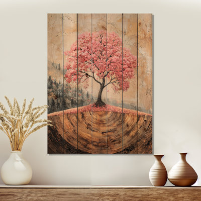 Cherry Blossom Tree Dreams Of Hanami IV - Art mural en bois de cerisier en fleurs - sur bois de pin naturel