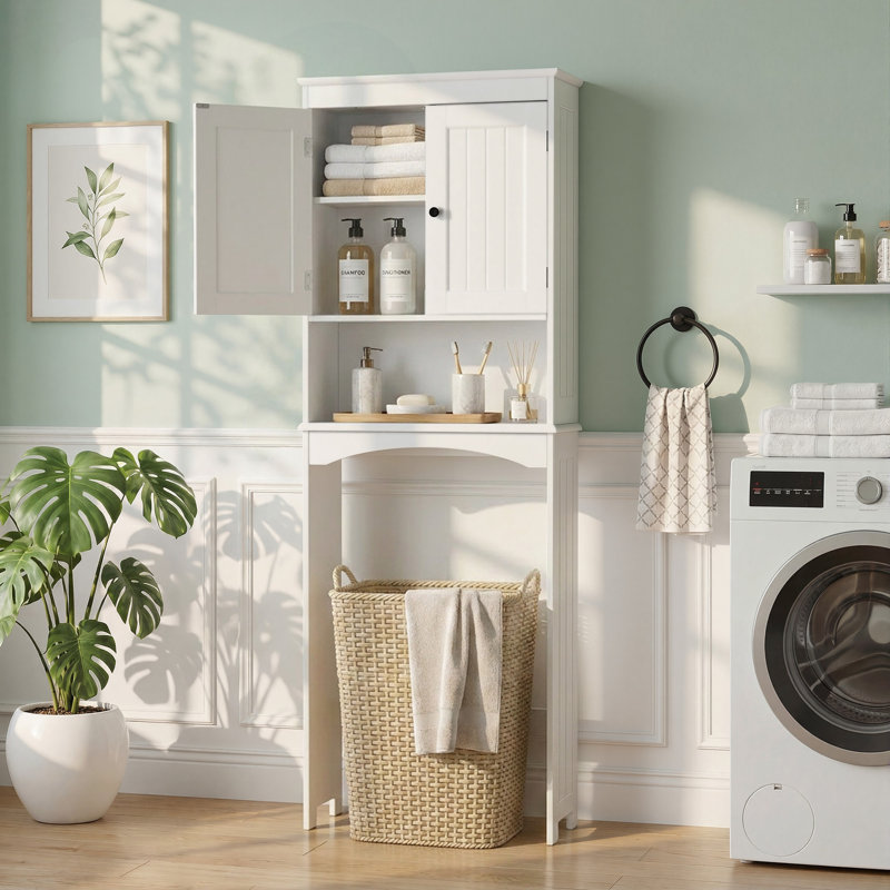 Armoire de rangement autoportante au-dessus de la toilette avec tablette réglable, organisateur de salle de bain et économiseur d'espace