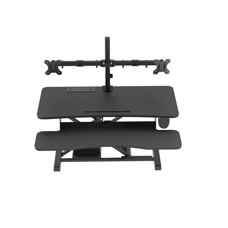 Black Adjustable Dual Monitor Standing Desk Converter with Gas Spring