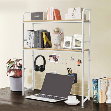 2-Tier Wrought Iron Desktop Bookshelf - Industrial Computer Desk Desktop  Shelf, Office Desktop Organizer With Perforated Board, Living Room Metal