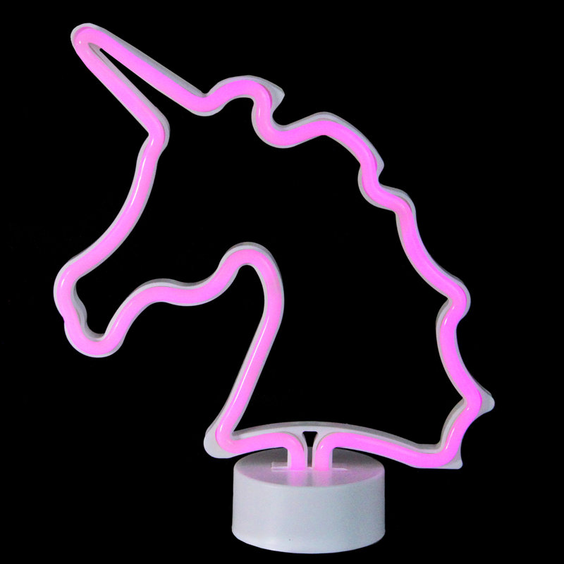 Lampe de table licorne rose à DEL 11 po à piles de style néon