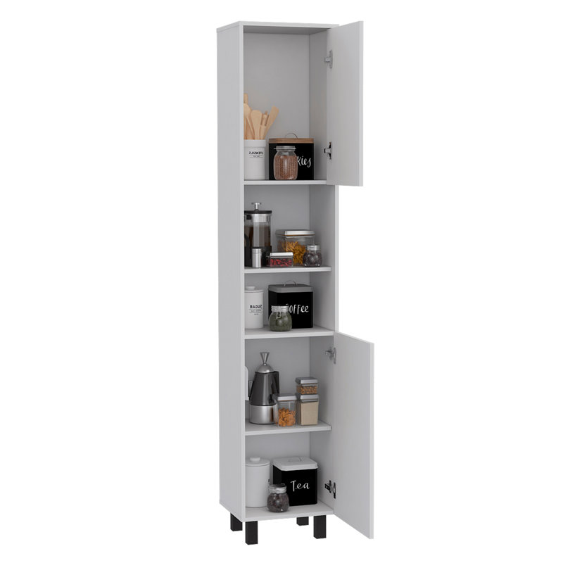 Garde-manger Hobart, quatre pieds, trois tablettes intérieures, deux tablettes, deux armoires , Blanc