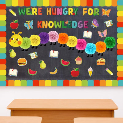 Ensemble de babillard 3D affamé - décorations de classe colorées et ensemble de découpes de cafétéria pour la maternelle, la maternelle et l'école élémentaire (lumineux)