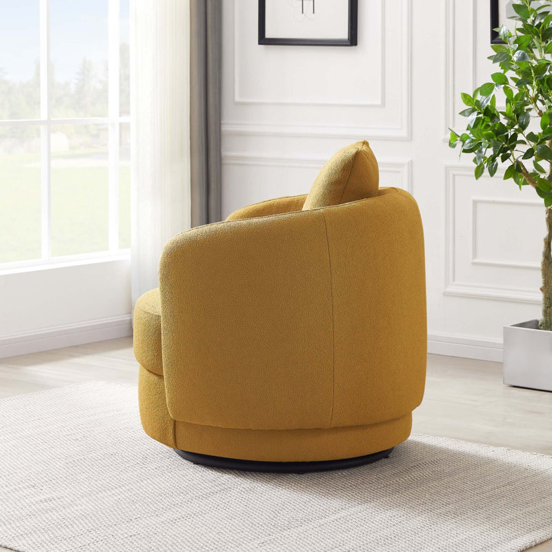 Yellow Boucle Lounge Chair with Solid Wood Frame