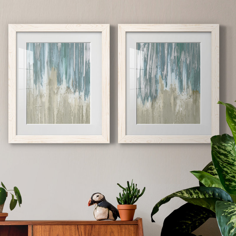 «Like a Waterfall I», ensemble de 2 reproductions, Blanc, H 24 po x l 36 po x P 1,5 po, Papier encadré blanc