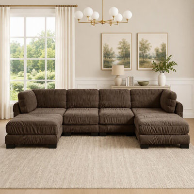 Canapé d'angle modulaire en chenille, 2 poufs amovibles, mousse haute densité, montage facile