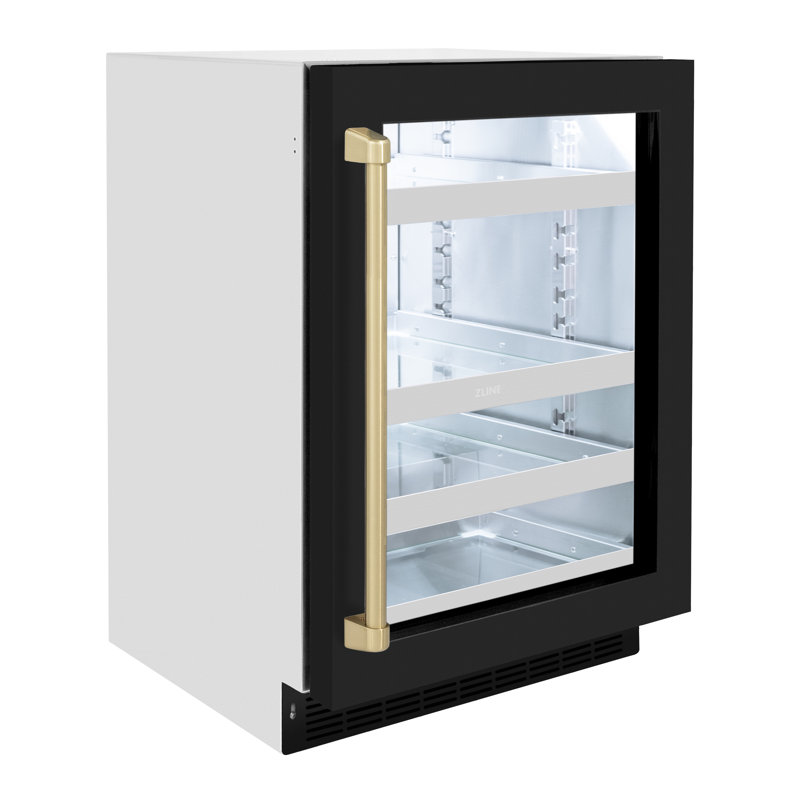 ZLINE Autograph 24" Touchstone Wine Cooler w/ Black Glass Door & Handle, Black Matte/Champagne Bronze