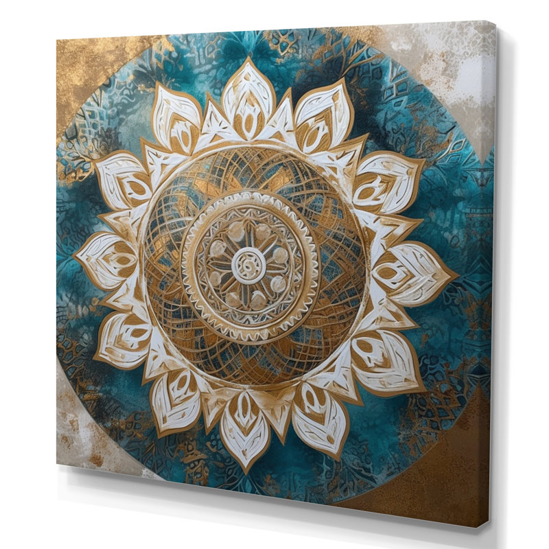 Sarcelle et mandala doré II sur toile, H 16 po x l 16 po x P 1 po, Toile tendue