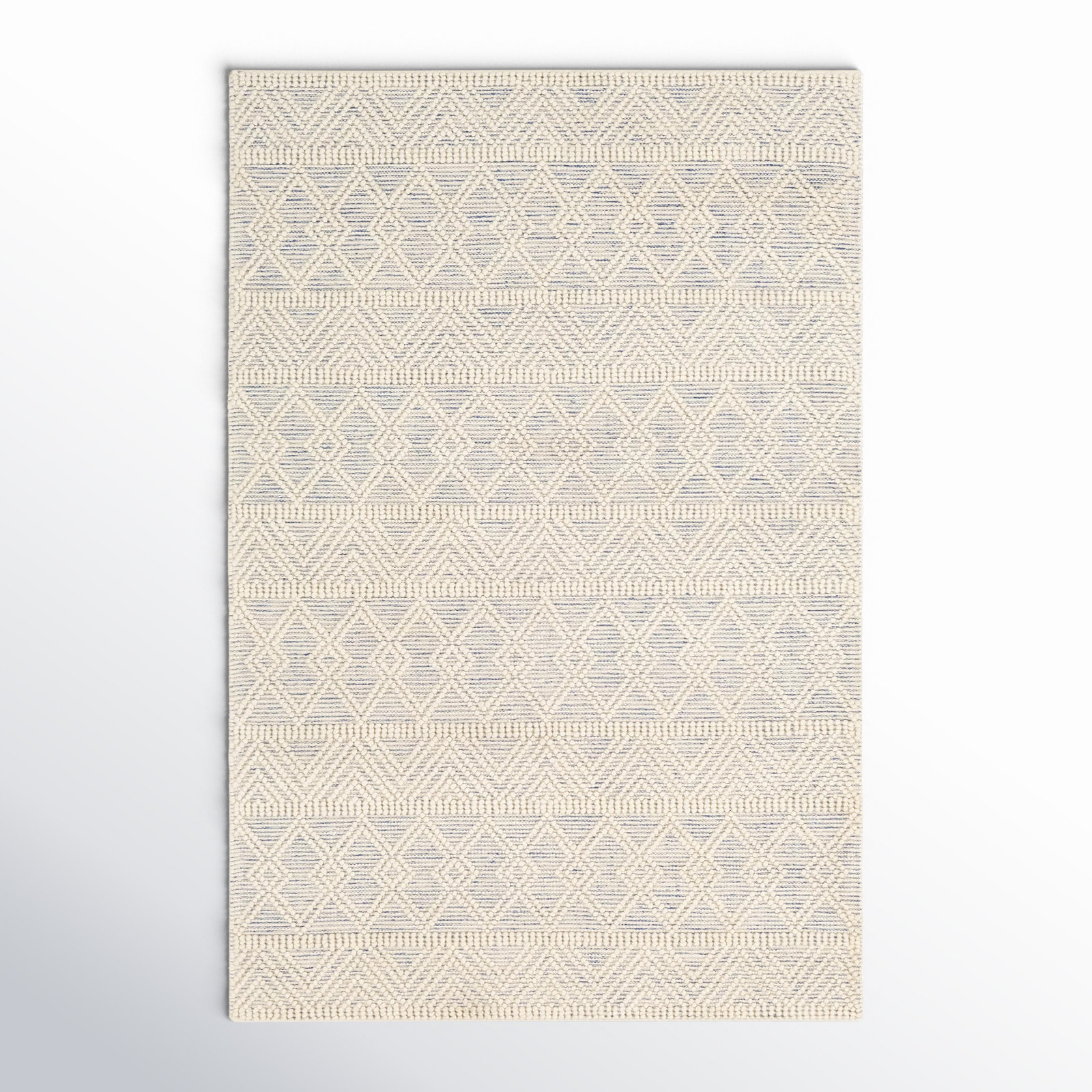 Tribeca Blue Cream Flatweave Geometric Wool Rug, Rectangle 2' x 3'