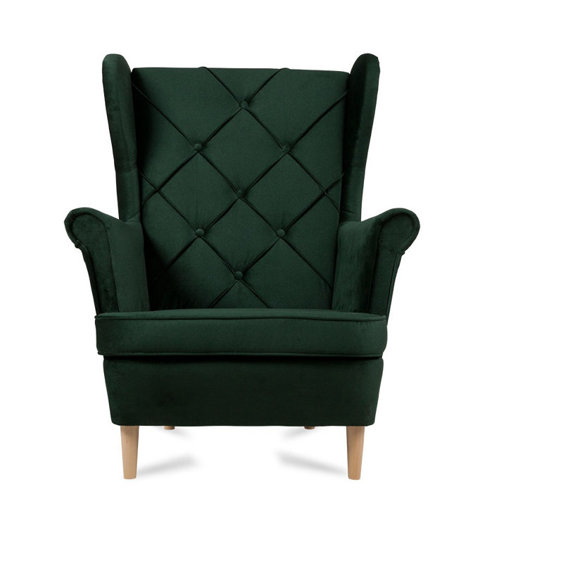 Aspen Velvet Wingback Chair, Bottled Green