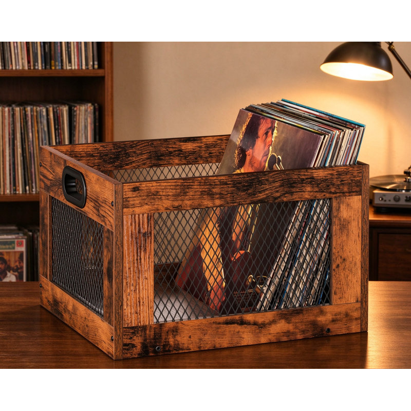 Boîte de rangement en bois pour disque vinyle