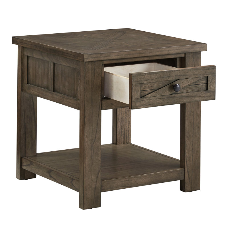 Dedrick Square End Table with Soft-Close Drawer, Antique Gray