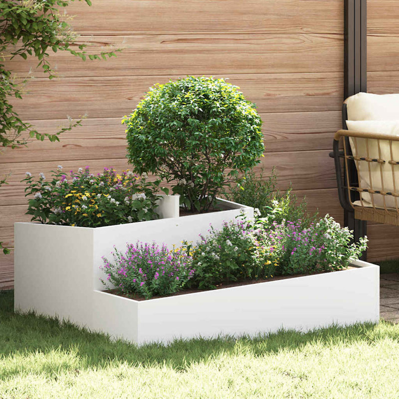 Garden Planter 50 Cm Steel, 50cmH x 100cmW x 100cmD, White