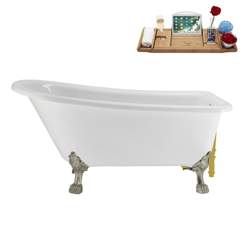 58" Streamlin Clawfoot Tub,Tray,Drain, Clawfeet, Brushed Nickel, Brushed Gold