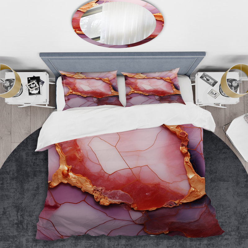 Ensemble de housse de couette en marbre rose et doré Essence V - Abstract, Housse de couette pour très grand lit