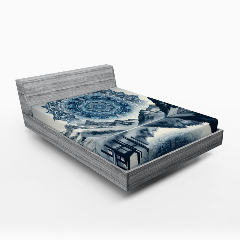 Drap-housse Ambesonne Lake_ Montagnes Boho Mandala_ Bleu nuit, Drap-housse de taille double