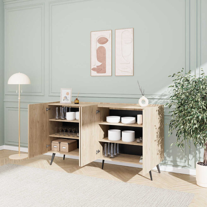 Modern Oak Console Table, 70.9 x 39.4 x 16.9 inches | 100% Melamine Coated Particle Board, Wall-Mountable Design with Multiple Shelves | Scandinavian Style, Perfect for Living Room & Entryway Organization