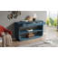 Console moderne incurvée avec 3 tiroirs à fermeture en douceur et 2 tablettes ouvertes, base en bois massif, table de vestibule pour vestibule, bleu-1731724435