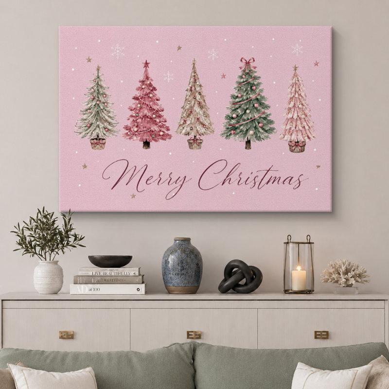 Œuvre d'art de Noël arbre de Noël rose, images de chambre de bébé, impression sur toile encadrée, Toile tendue
