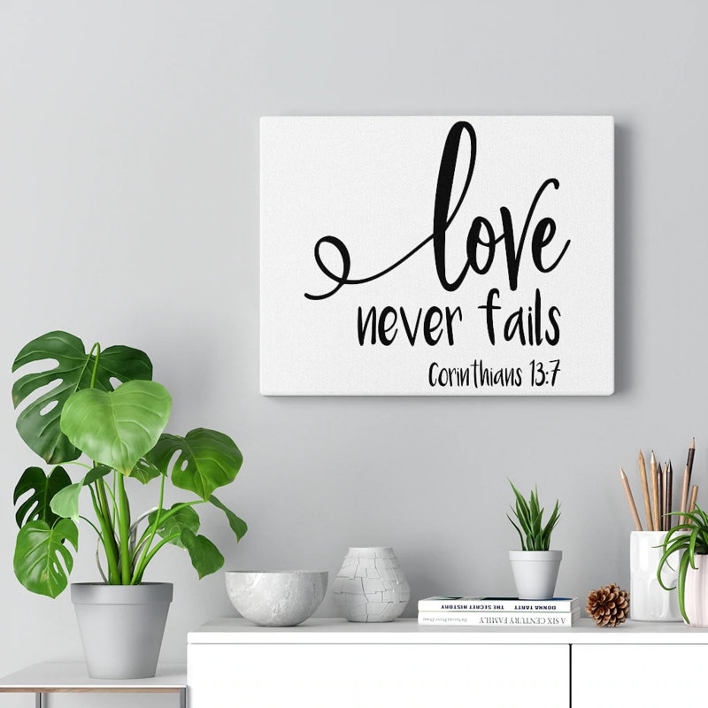 «Love Never Fails Corinthians 13: 7», impression murale verset de la Bible prêt à être accroché, H 12 po x l 16 po