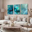 Ensemble de 3 tableaux abstraits floraux bleus sur toile tendue-667959832