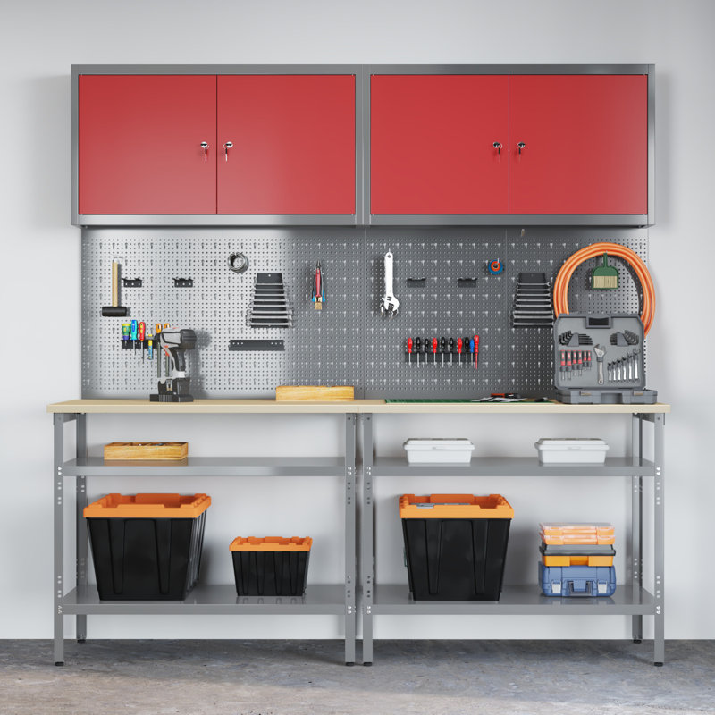 Set Of 6 Steel Medium Storage Tool Organiser, Red