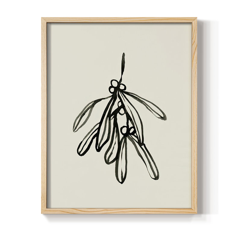 Mistletoe Sketch II Framed Print - Solid Wood, Natural, H 11 po x l 9 po