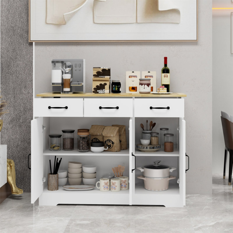 Buffet Farmhouse avec 3 tiroirs et 3 portes, rangement polyvalent pour la salle à manger, le salon et la cuisine
