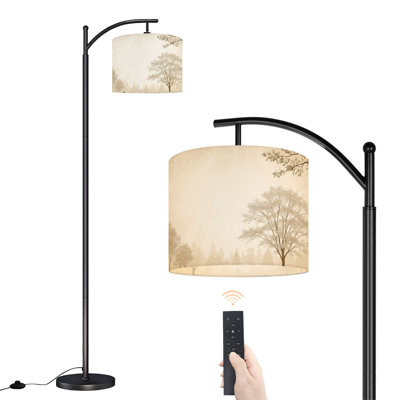 Arc Floor Lamp Serene Misty Forest Delicate Trees Soft Tones Floor Lamps with Remote LED Lights Adjustable Lamp Shades Tall Standing Lamps for Reading Office Living Room