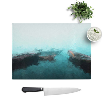 Glass Fishing Boats in Varanasi india in Abstract Chopping Board