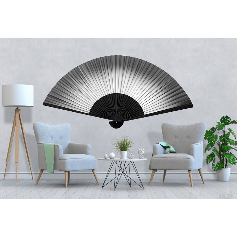 Adhésif mural noir et blanc ventilateur minimaliste minimaliste japonais, 13 x 24 pouces