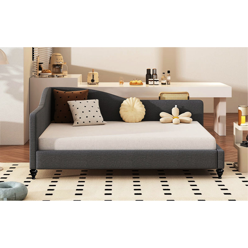 L-Shaped Daybed In Gray With Solid Wood Construction, Full Size - Longevity Linen Legs Gray, Contemporary Appeal, Gray