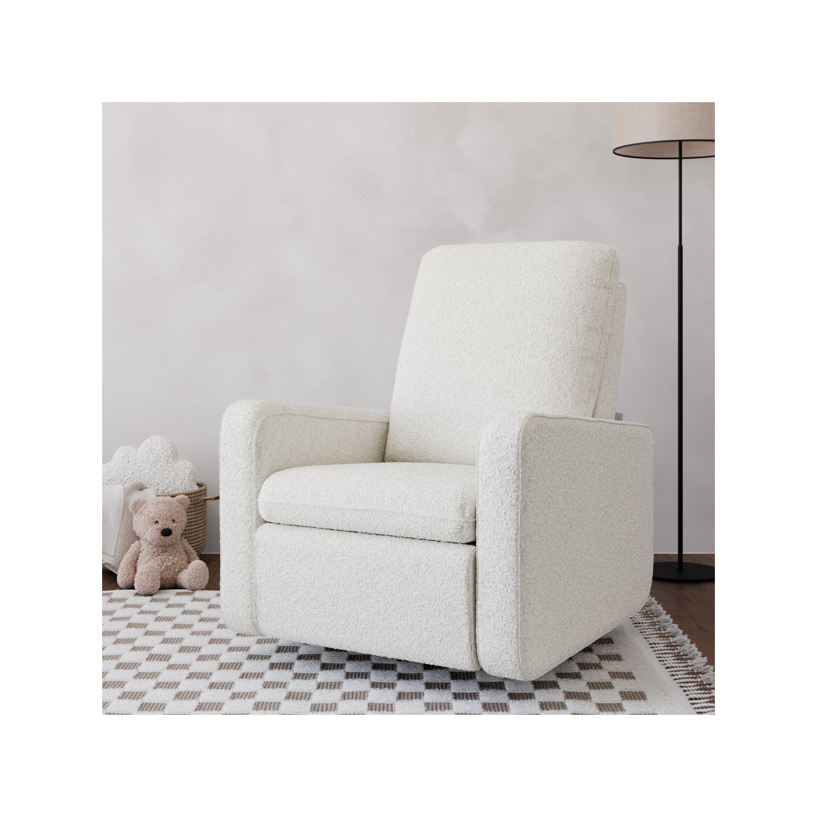 Teddi Power Recliner With USB, Ivory Boucle