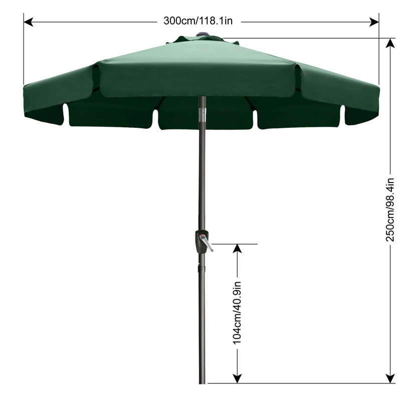 Parasol de marché 9 pi Hobert, Vert forêt, H 96,4 po x l 118 po x P 118 po