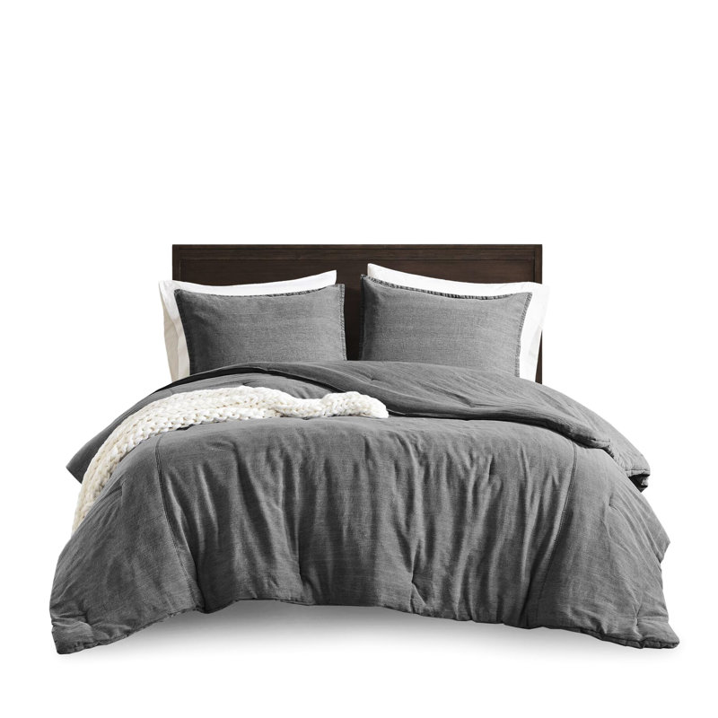 Édredon pour lit simple / simple TG 2 pièces en gris, 100% coton sergé délavé, douceur, tout, design polyvalent pour tout décor, standard 100, coton surdimensionné, sensation douillette, élégance intemporelle,