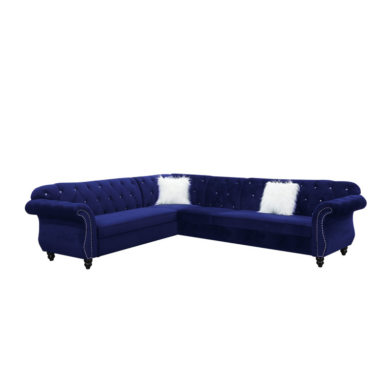 Jacey-Leigh Velvet L-Shaped Sectional Reversible, Indigo Velvet