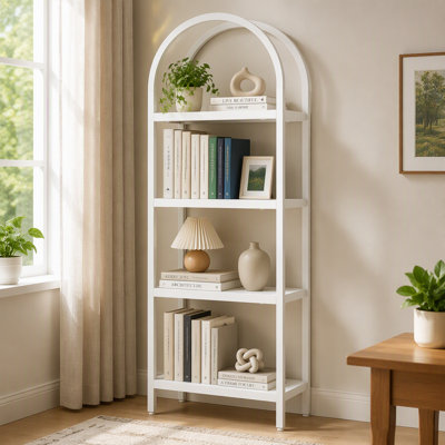 4-Tier Bookshelf, Arched Bookcase Display Rack with Storage Shelves