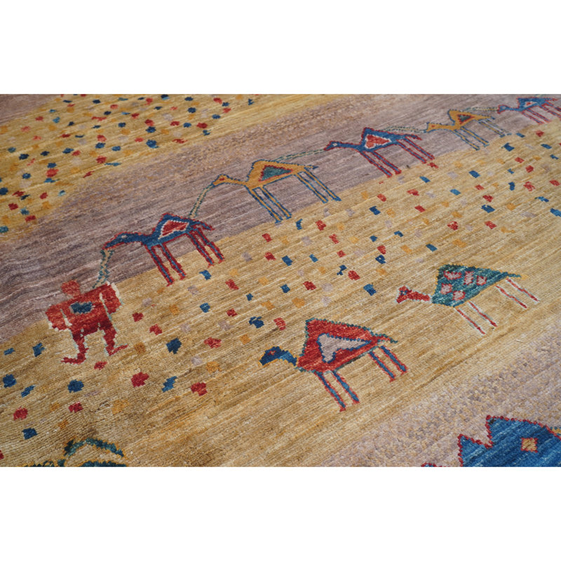 Tapis beige et multicolore de haute qualité noué à la main