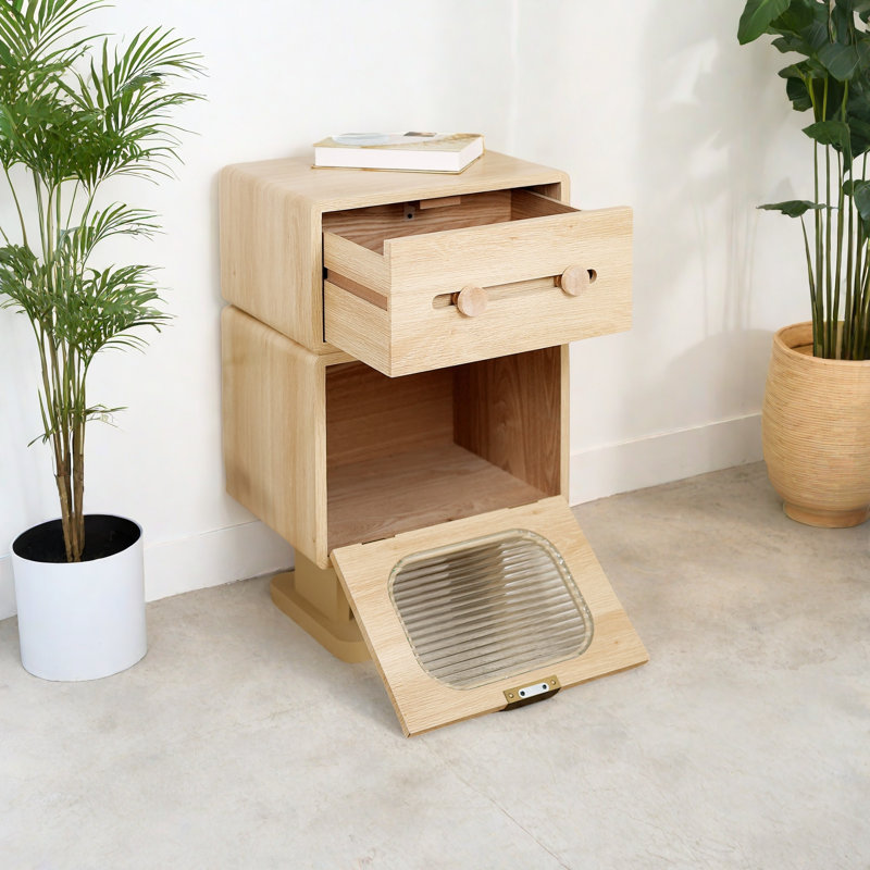 MDF CREATIVE ROTATABLE ROBOT STORAGE SIDE TABLE, NATURAL COLOR