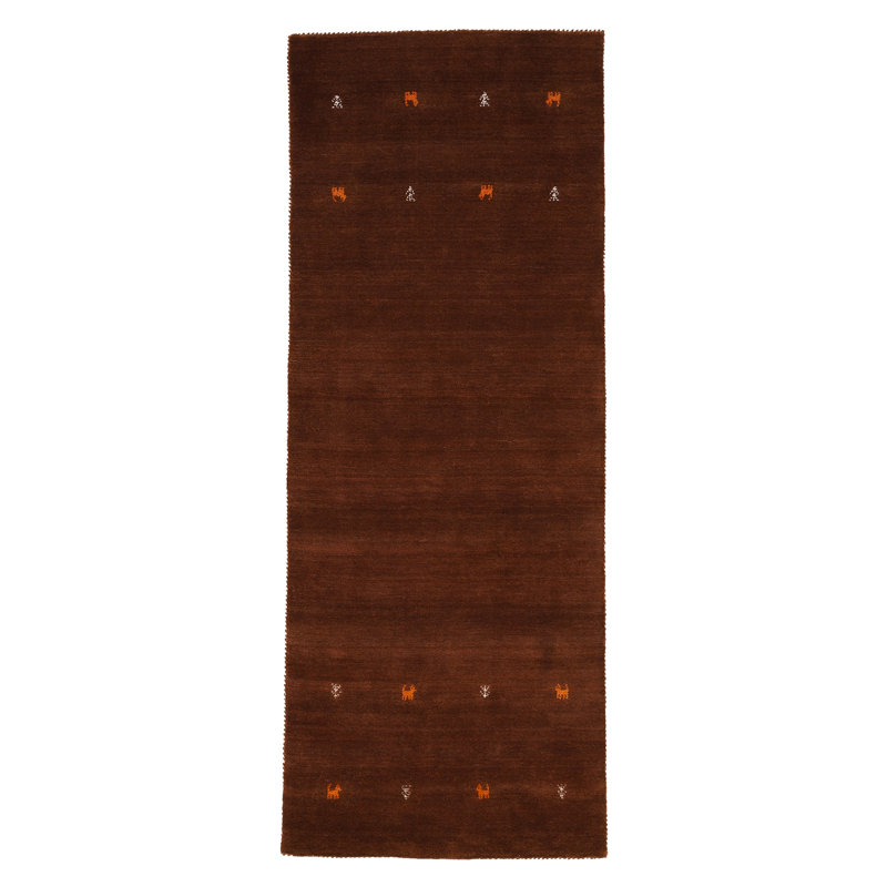 Handwoven Wool Gabbeh Uni Brown Rug, Runner 60 x 180cm