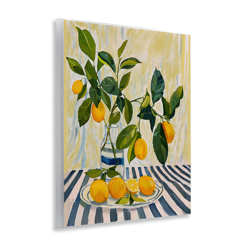 Citrons sur plaque nappe rayée, design par Yen