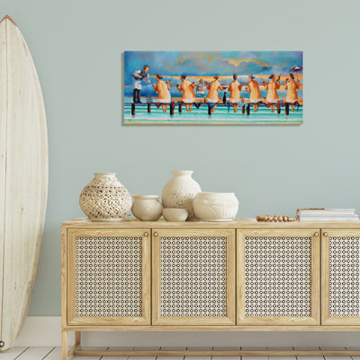 Ladies Enjoying Beach Canvas Wall Art by Ronald West