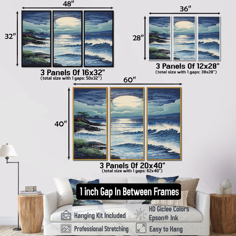 Robbinsdale - ensemble de reproductions d'art mural plage et océan, Cadre flottant doré, H 28 po x l 36 po x P 1 po