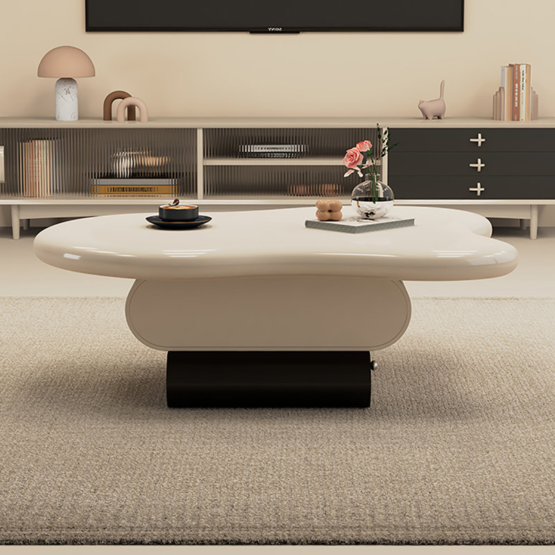 Table basse à piédestal avec rangement, Beige, H 14,2 po x L 39,4 po x l 23,6 po