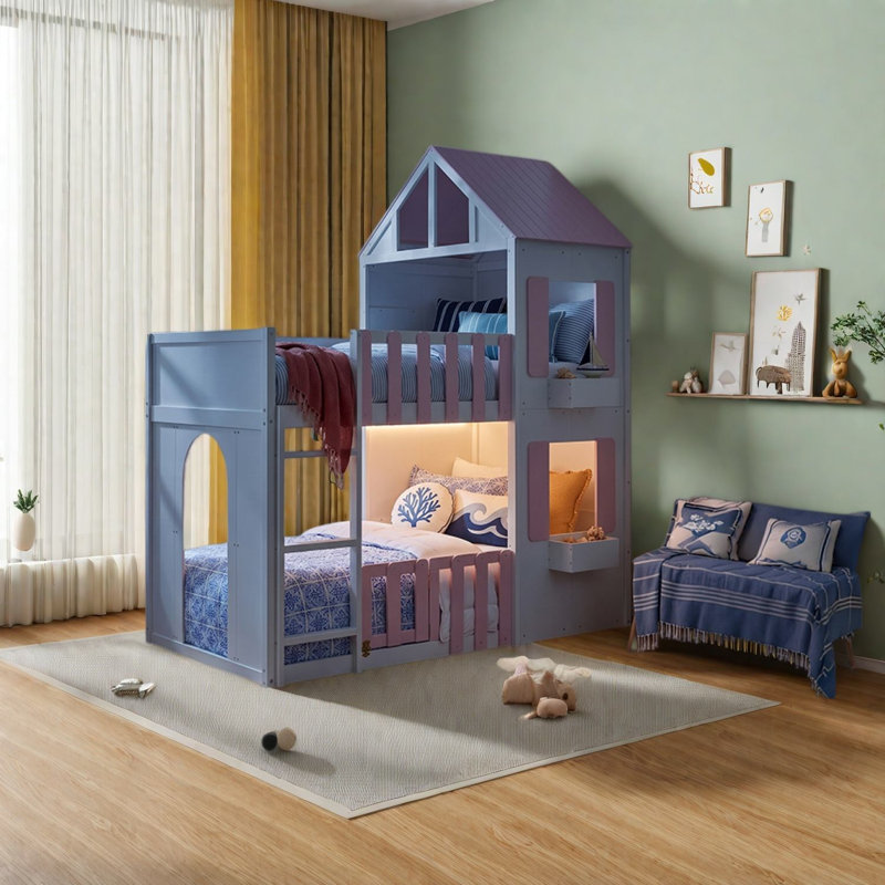 Lits superposés avec rangement, 2 places, en MDF et bois, style moderne et gain de place., Pink