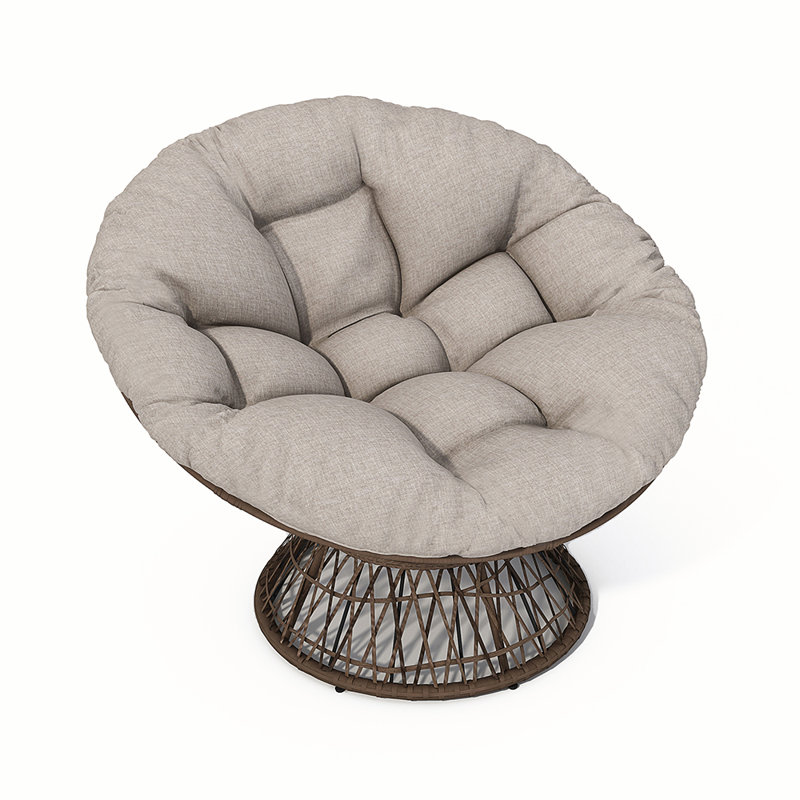 Fauteuil ergonomique en osier avec coussins en tissu épais, Brun, Beige