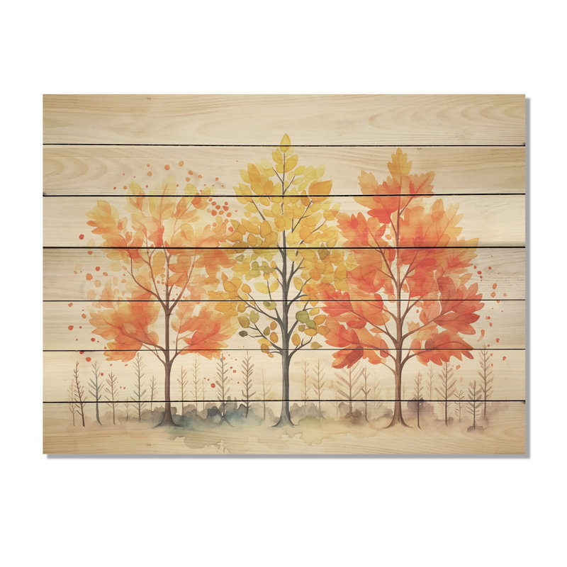 Beauté d'automne jaune et orange II - érable sur bois, H 10 po x l 20 po x P 0,78 po